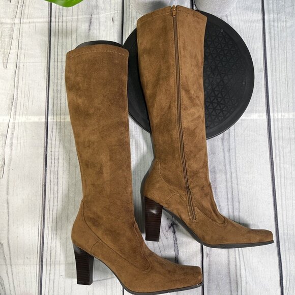 Franco Sarto Shoes - Franco Sarto Cosette Knee High Boots Size 9 Square Toe Suede Block Heel Gogo 70s